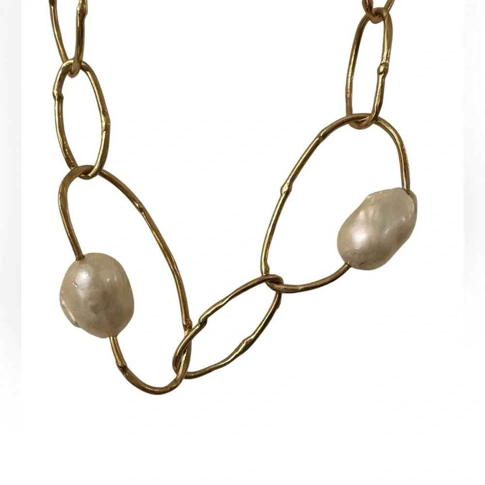 Velatti Gold Plated Chain Necklace with Baroque Pearl Accents
